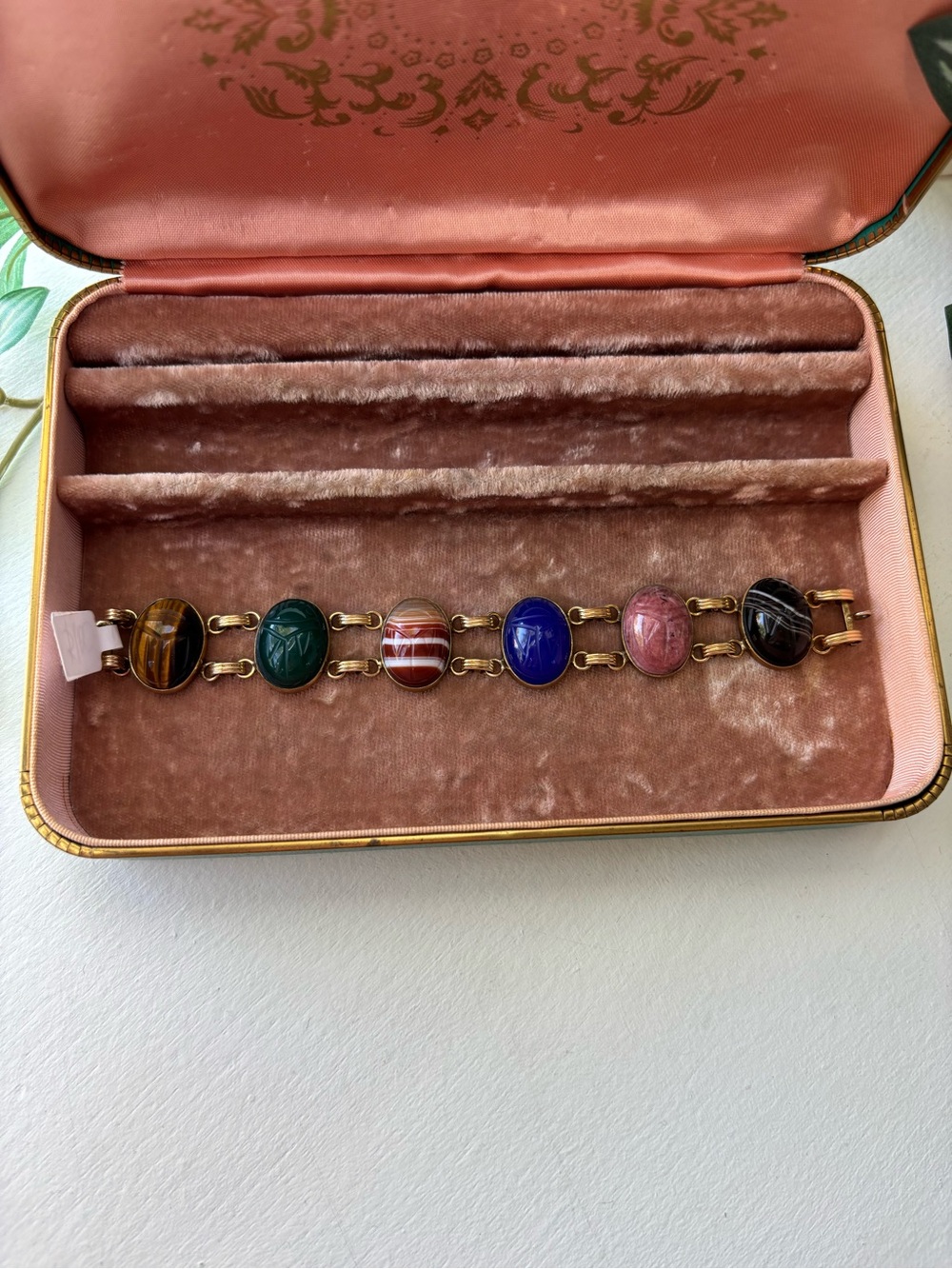 Ronci Gold Scarab Semi-Precious Stone Link Bracelet